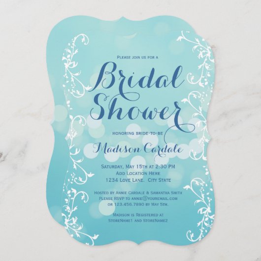 Elegantes Aqua-blaue Brautparty-Einladungen Einladung (Vorne/Hinten)