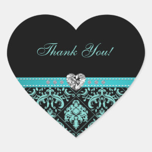 Elegantes Aqua-blauer Damast "danken Ihnen" Herz-Aufkleber