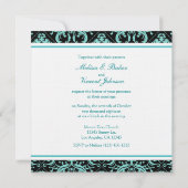 Elegantes Aqua Blue / Black Damask Monogram Invite Einladung (Rückseite)