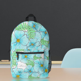 Elegantes Aqua Blue Blumen und Grüne Bedruckter Rucksack