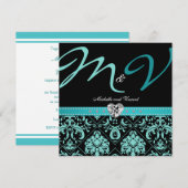 Elegantes Aqua Blue Damask Einladung (Vorne/Hinten)