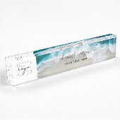 Elegantes Aqua Blue Green Beach Script-Logo Namensplakette