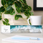 Elegantes Aqua Blue Green Beach Script-Logo Namensplakette