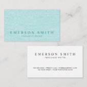 Elegantes Aqua-Blue-Leinen-Look Visitenkarte (Vorne/Hinten)