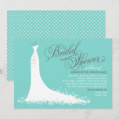 Elegantes Aqua Blue Wedding Gown Brautparty Einladung (Vorne/Hinten)