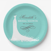 Elegantes Aqua Blue Wedding Gown Brautparty Pappteller (Vorderseite)