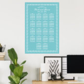 Elegantes Aqua Blue Wedding Seating Chart Poster (Heimbüro)