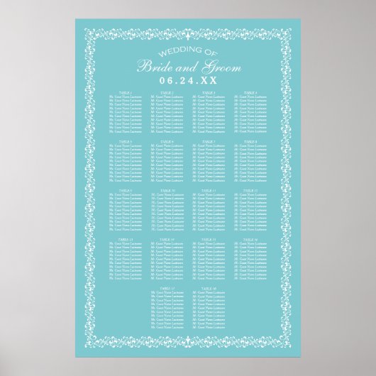 Elegantes Aqua Blue Wedding Seating Chart Poster (Vorne)