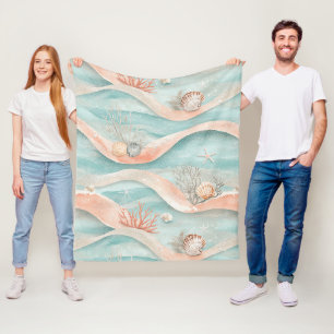 Elegantes Aqua-Korallen-Ozean-Muster Fleecedecke