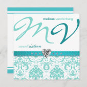 Elegantes Aqua-lädt blauer 16. Einladung (Vorne/Hinten)