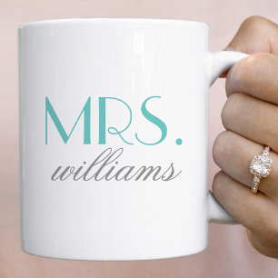 Elegantes Aqua Mrs Hochzeitsmonogramm Kaffeetasse