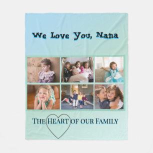 Elegantes Aqua Nana 6-Foto-Herz-Collage Fleecedecke