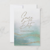 Elegantes Aqua Ocean & Gold Save the Date (Vorderseite)