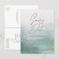 Elegantes Aqua Ocean & Gold Save the Date
