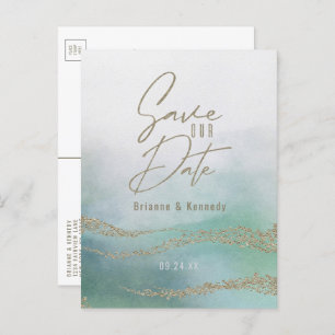 Elegantes Aqua Ocean & Gold Save the Date Ankündigungspostkarte