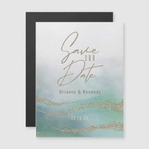 Elegantes Aqua Ocean & Gold Save the Date Magneteinladung