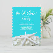 Elegantes Aqua Starfish Hydrangea Brautparty Einladung (Stehend Vorderseite)