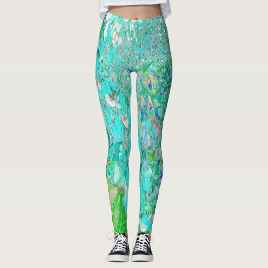 Elegantes Aqua und grünes Limelight Hydrangea Deta Leggings (Vorderseite)