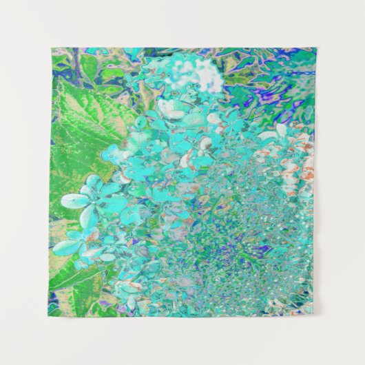 Elegantes Aqua und grünes Limelight Hydrangea Deta Wandteppich (Vorderseite (Horizontal))