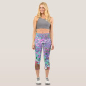 Elegantes Aqua und Lila Limelight Hydrangea Detail Capri Leggings (Vorderseite)