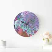 Elegantes Aqua und Lila Limelight Hydrangea Detail Große Wanduhr (Zuhause)