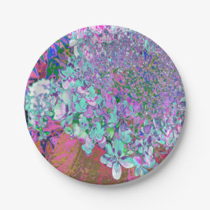 Elegantes Aqua und Lila Limelight Hydrangea Detail Pappteller