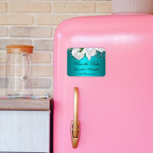 Elegantes Aqua und weiße Rosen Hochzeit retten das Magnet