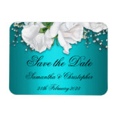Elegantes Aqua und weiße Rosen Hochzeit retten das Magnet (Horizontal)