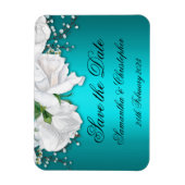 Elegantes Aqua und weiße Rosen Hochzeit retten das Magnet (Vertikal)
