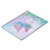 Elegantes Aqua Unicorn Glitzer Tropfen Monogramm Notizblock (Linke Seite)