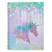 Elegantes Aqua Unicorn Glitzer Tropfen Monogramm Notizblock (Vorderseite)