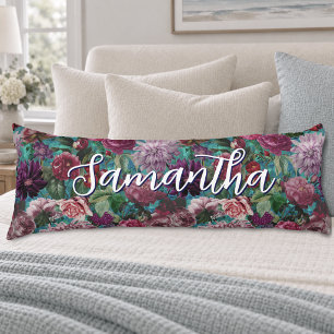 Elegantes aquablaues vintageflorales Monogramm Seitenschläferkissen