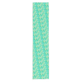 Elegantes Aquamarin-Aquarell-Blütenblatt Kurzer Tischläufer