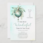 Elegantes Aquamarin Bauble Wonderful Time Year Par Einladung (Vorderseite)