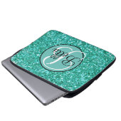 Elegantes, Aquamarin funkelndes Glitzer-Muster-Mon Laptopschutzhülle (Vorne Knopf)