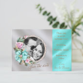 Elegantes Aquamarin-Gold-Silber-Foto Save the Date (Stehend Vorderseite)
