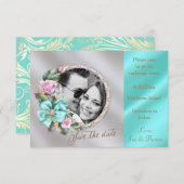 Elegantes Aquamarin-Gold-Silber-Foto Save the Date (Vorne/Hinten)