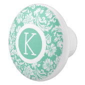 Elegantes, aquamarin-grün-weißes Damaskus-Muster 2 Keramikknauf (Rechts)