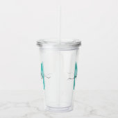 Elegantes Aquamarin-grünes Schwarzes Monogramm Acryltrinkbecher (Rechts)