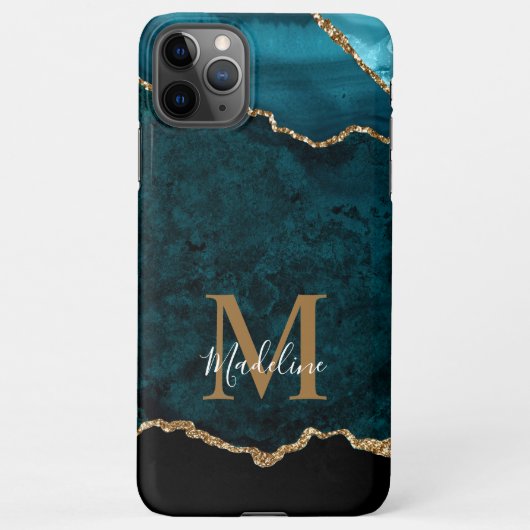 Elegantes Aquamarin Marble Agate Geode Gold Monogr iPhone Hülle (Rückseite)
