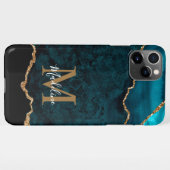 Elegantes Aquamarin Marble Agate Geode Gold Monogr iPhone Hülle (Rückseite (Horizontal))