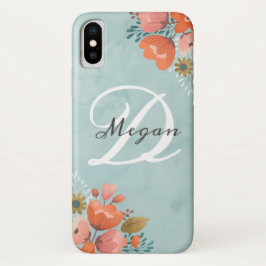 Elegantes Aquamarin rosa Floral Monogramm Case-Mate iPhone Hülle