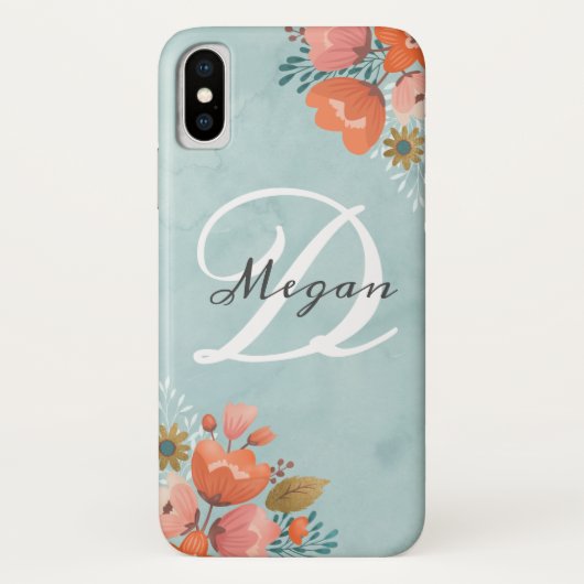 Elegantes Aquamarin rosa Floral Monogramm Case-Mate iPhone Hülle (Rückseite)