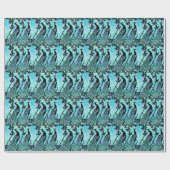 Elegantes Aquamarin-schwarzes Pfauenmuster Geschenkpapier (Flach)