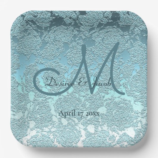 Elegantes Aquamarin-Türkisfarbenes Hochzeitsempfan Pappteller (Vorderseite)