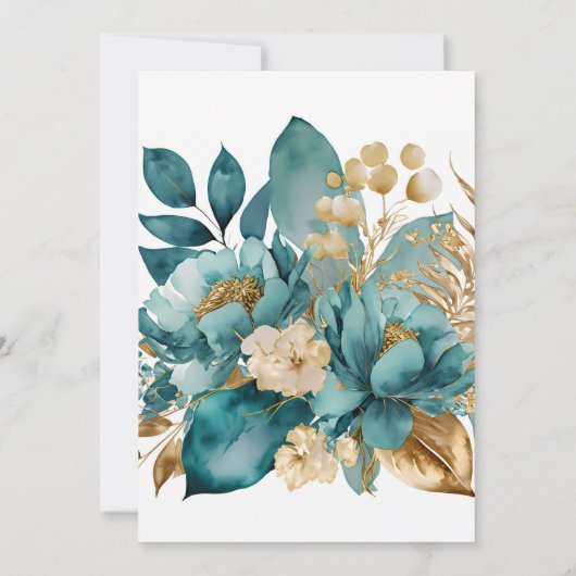 Elegantes Aquamarin- und Goldfloral Save the Date Einladung (Rückseite)