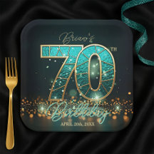 Elegantes Aquamarin- und Goldglas 70. Geburtstag