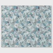 Elegantes Aquamarin- und Weißblätterpapier Geschenkpapier (Flach)