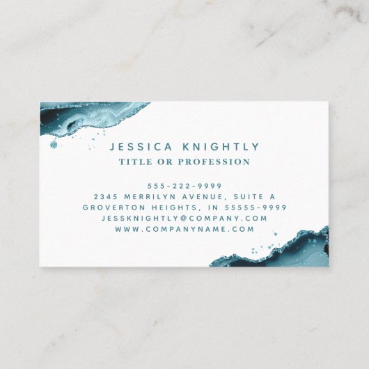 Elegantes Aquamarines Agate Glitzer Monogram Scrip Visitenkarte (Rückseite)