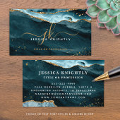 Elegantes Aquamarines Agate Gold Glitzer Script Mo Visitenkarte